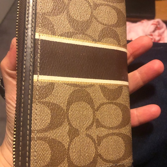 Coach Handbags - Coach Brown and Tan Signature Wallet, used, zipper pull missing